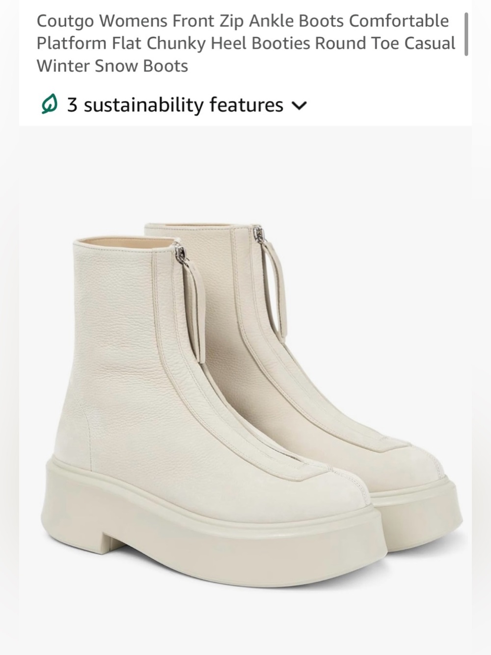 Coutgo Front Zip Platform Ankle Boots - Cream